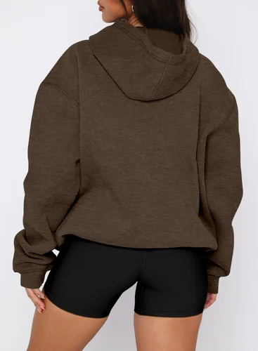 Miniatura 36 de onlypuff Sudadera casual con capucha para mujer, de manga larga, con bolsillo de canguro, hombro caído
