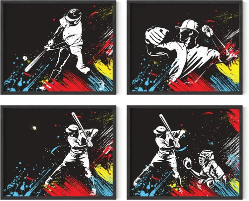 Miniatura 13 de Impresiones artísticas de pared de béisbol, juego de 4 pósteres de béisbol sin marco, decoración de habitación para hombres, niños y adolescentes
