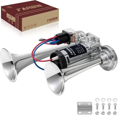 Miniatura 11 de FARBIN - Bocina de coche de 12 V, 150 dB, bocina de aire súper fuerte, bocinas de aire de doble trompeta de zinc cromado, bocina de camión con arnés