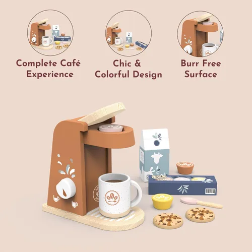 Miniatura 6 de SPEEDY MONKEY Juego de Máquina de Café de Madera para Niños – Certificado FSC Juego de Simulación de Cafetera Espresso, Conjunto de Café de Juego