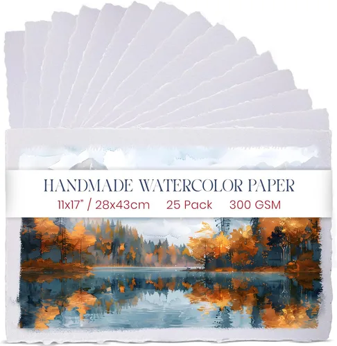 Wanderings Papel de Acuarela Grueso Hecho a Mano con Borde Deshilachado - 11x17-300GSM - Papel Premium Blanco Prensado en Frío Texturizado para