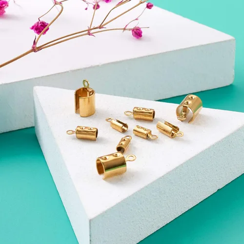Miniatura 4 de Mega Pet 60 piezas de acero inoxidable plegables sobre los extremos del cable de engarzado dorado plegable de cuero puntas de cierre de cierre