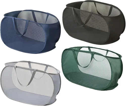 Miniatura 3 de 4 Piezas Cesta de Lavandería Desmontable con Malla y Mangos Duraderos, Cestas de Lavandería Plegables, Cesta de Ropa Plegable para Dormitorio Azul