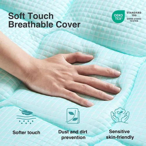 Miniatura 5 de Novilla Cubrecolchón de espuma viscoelástica de doble capa con funda de enfriamiento desmontable para personas que duermen con calor, almohadilla