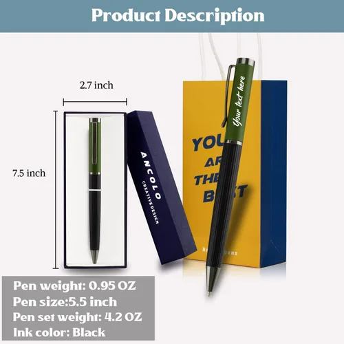 Miniatura 5 de Ancolo Juego de bolígrafos personalizados de regalo de oficina con caja para bolígrafos, tarjeta de regalo, cuerpo de metal grabado con tu mensaje