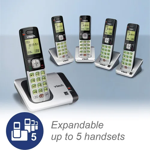Miniatura 12 de Teléfono Vtech DECT 6.0 con identificador de llamadas / llamada en espera, plata / negro con 2 auriculares inalámbricos, Azul 1 Auricular Azul