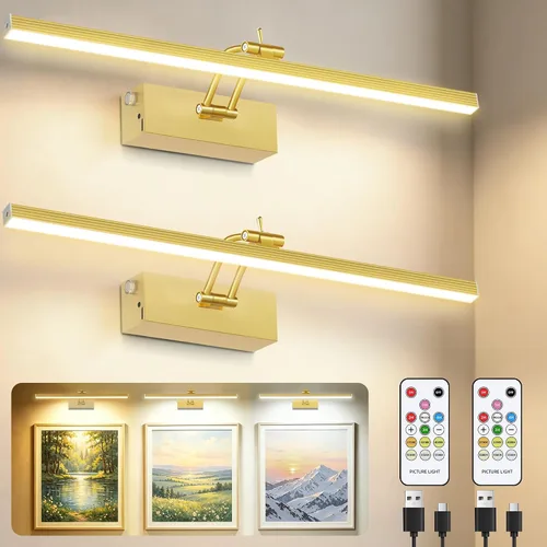 Miniatura 10 de Paquete de 4 luces para cuadros de pared, iluminación de arte de 23 pulgadas para pinturas inalámbricas, batería recargable de 6400mAh operada por