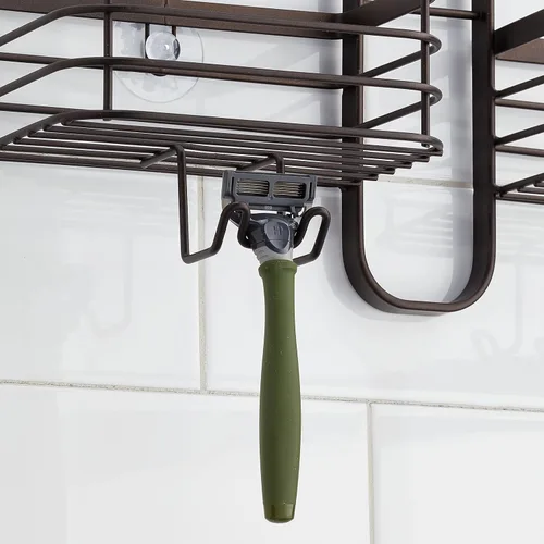 Miniatura 5 de mDesign Carrito de ducha colgante de acero metálico, estante organizador de 4 cestas para baño; sostiene cabezal de ducha de mano, manguera, champú