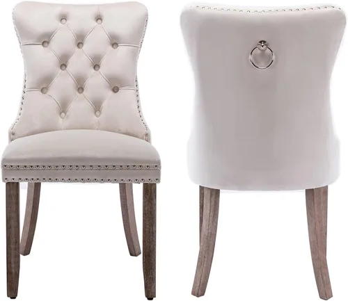 Silla de comedor, cómoda silla de comedor tapizada de terciopelo, altura del asiento de 20 pulgadas, patas de madera maciza, patas de clavo, sillas
