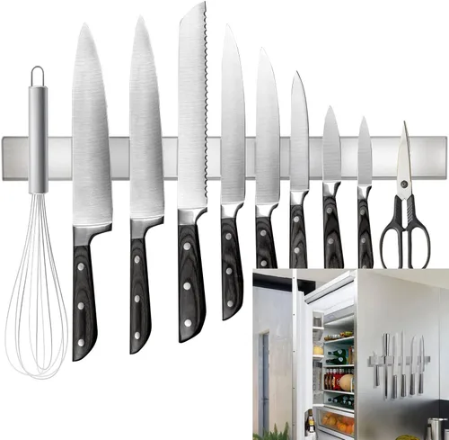 Tira de cuchillos de doble cara de 17 pulgadas, soporte magnético para cuchillos de acero inoxidable SUS304 de alta calidad para refrigerador y