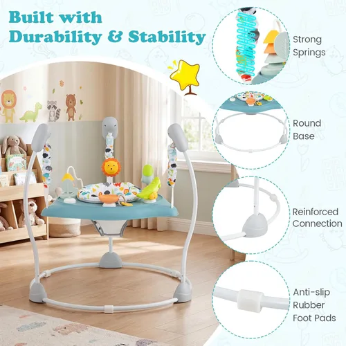 Miniatura 5 de BABY JOY Centro de actividades para bebés, puentes y gorilas con música, asiento giratorio de 360°, 3 alturas ajustables, centro de actividades Azul