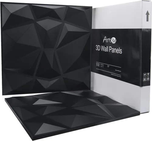 Miniatura 3 de Art3d Diseño de pared 3D texturizado con paneles 3D, diamante negro, 19.7 x 19.7 pulgadas (paquete de 12)