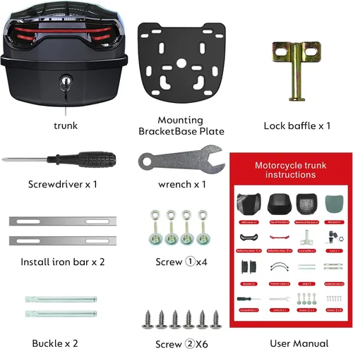 Miniatura 8 de 35L Motorcycle Top Case, Motorcycle Daily Tail Box Trunk Lockable Storage Carrier Plastic Case with Soft Backrest Universal Mounting for Helmet