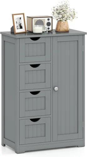 Miniatura 12 de Giantex Gabinete de Almacenamiento de Baño con Cajones - Organizador de Almacenamiento de 4 Cajones con Armario, Estante Ajustable, Dispositivo