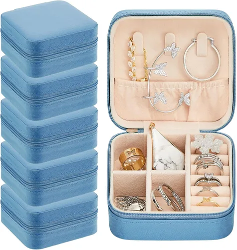 Taiyin Joyero de viaje, organizador de viaje, pequeño joyero, cajas de regalo de dama de honor, mini caja organizadora de almacenamiento, Azul
