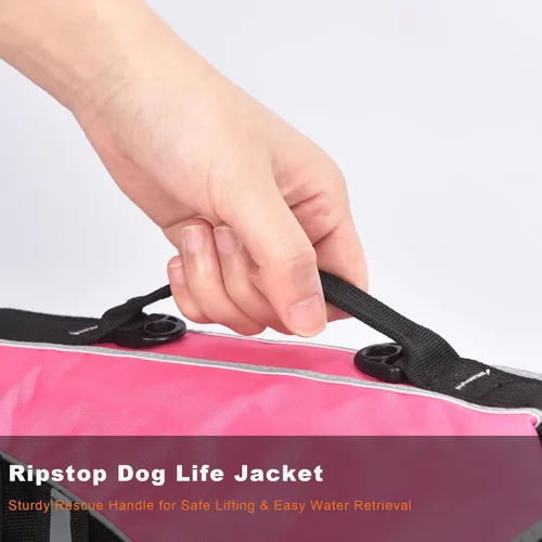 Miniatura 3 de Mklhgty Chaleco salvavidas para perros, chaleco salvavidas reflectante para perro con cuello extraíble, alta flotabilidad para nadar y navegar, Rosa