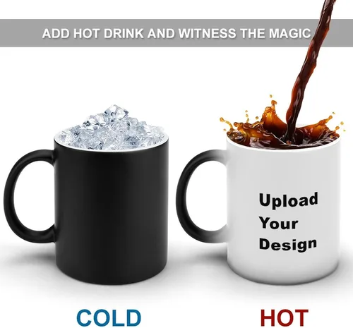 Miniatura 4 de Taza de café personalizada que cambia de color de 11 onzas, taza mágica de cerámica con imagen o texto, sensible al calor, de dos caras, divertida