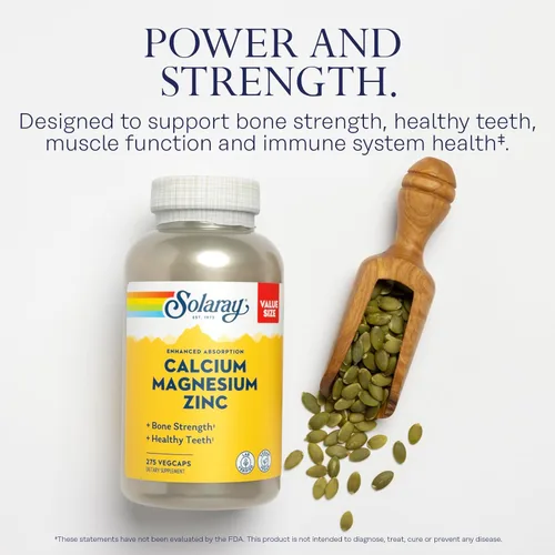 Miniatura 3 de SOLARAY Suplemento de Calcio, Magnesio y Zinc - con Calcio 1000mg, Magnesio 500mg - Salud ósea, función muscular, salud del corazón y apoyo