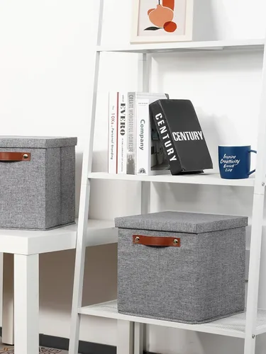 Miniatura 5 de Temary Contenedores plegables de tela con tapas, paquete de 2 contenedores de almacenamiento para organizar la sala de estar, organización