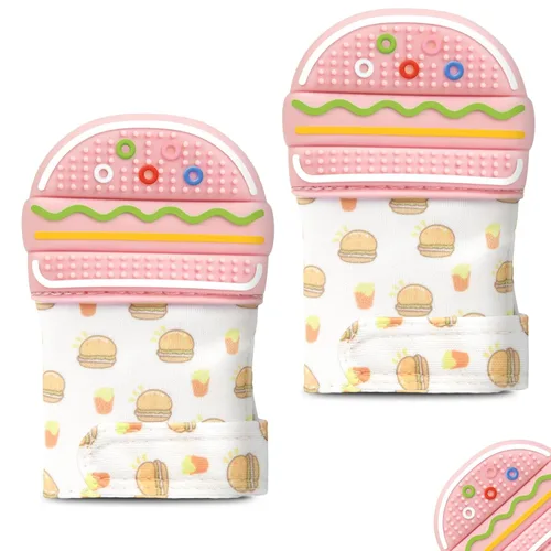Miniatura 19 de Paquete de 2 guantes de dentición de silicona, juguete de dentición de vaca para bebés de 0 a 6 a 12 meses, guantes de dentición de silicona