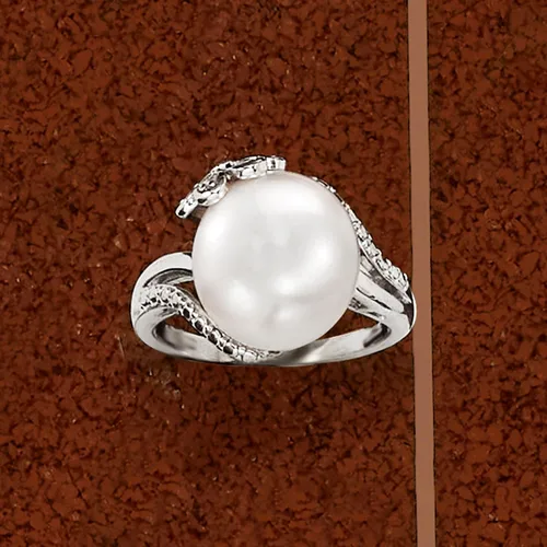 Miniatura 4 de Ross-Simons 12-12.5mm Cultured Pearl Ring With Diamonds in Sterling Silver