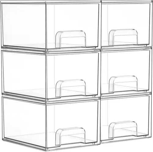 Miniatura 14 de Vtopmart - Paquete de 2 cajones de almacenamiento pequeños transparentes y apilables, organizador de maquillaje acrílico para baño, contenedores
