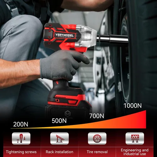 Miniatura 3 de Llave de impacto inalámbrica, 1000N.m (740 pies-libras) de alto par sin escobillas de 1/2 pulgada, pistola de impacto de 2x 4.0Ah, 6000 RPM (3 en 1)
