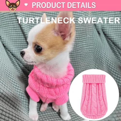 Miniatura 3 de 2 piezas de suéteres para perros con cuello alto de punto, suéter para Chihuahua y Yorkie, ropa para perros pequeños, trajes cálidos de invierno
