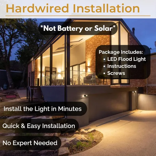 Miniatura 4 de Luz de Inundación LED Negra de 2 Luces Tipo Bala - 3000K Cabezal Doble Ajustable Cableado Directo Luz de Seguridad Exterior, Luz Focal Impermeable
