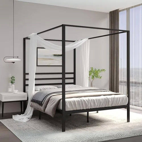 Miniatura 14 de AMBEE21 Golden Gate - Base de cama de metal con cabecera y estribo de hierro forjado victoriano antiguo (negro, matrimonial, Washington)