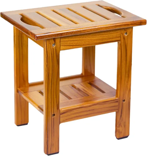 Miniatura 8 de Utoplike Banco de ducha de bambú con almacenamiento, taburete de ducha de madera con asas, asiento de baño para toallas, spa, ducha