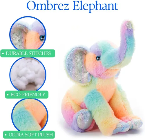 Miniatura 6 de The Petting Zoo Peluche de elefante, animales del zoológico Ombrez, juguete de peluche de elefante arcoíris de 12 pulgadas