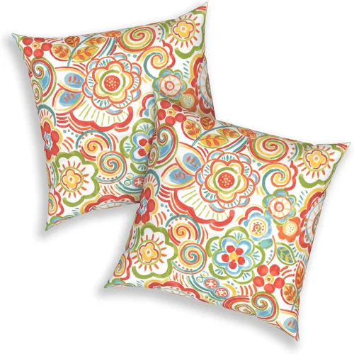 Miniatura 225 de Juego de 2 almohadas para exteriores de 16 x 16 pulgadas, repelentes al agua con interiores, para muebles de patio, hogar, jardín, geometría bohemia