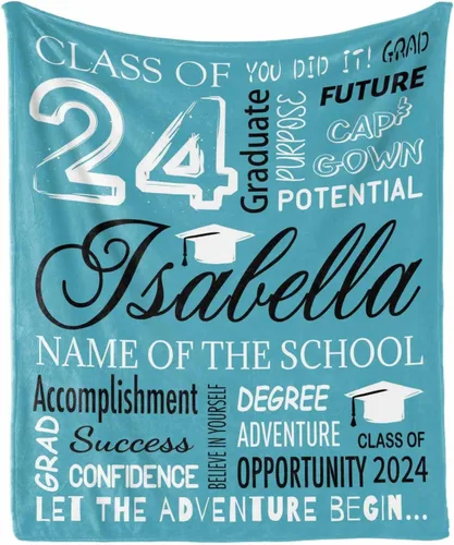 Miniatura 10 de Manta personalizada de graduación 2025 para regalo de graduación de graduado, nombre personalizado de graduado y manta escolar, manta suave y ligera
