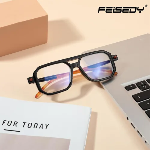 Miniatura 7 de FEISEDY Gafas de lectura vintage cuadradas con bloqueo de luz azul, para mujeres y hombres, de los años 70, planos, estilo aviador, Gafas B0090