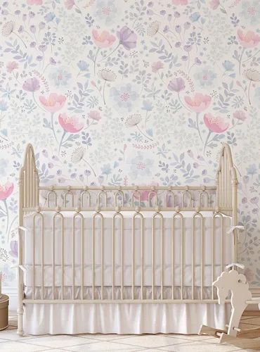 Miniatura 4 de Whimsy - Papel tapiz floral para pared, diseño de acuarela, despegar y pegar (paquete de 2 hojas (2 x 8 pies), rosa y morado