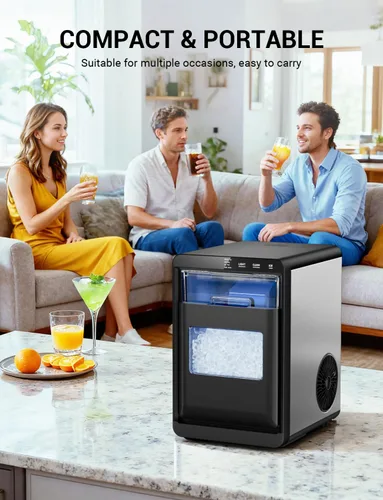 Miniatura 7 de Encimera de hielo de pepita de 44 libras, máquina de hielo de guijarros, fabricación de hielo rápida de 5 a 10 minutos, autolimpieza, portátil