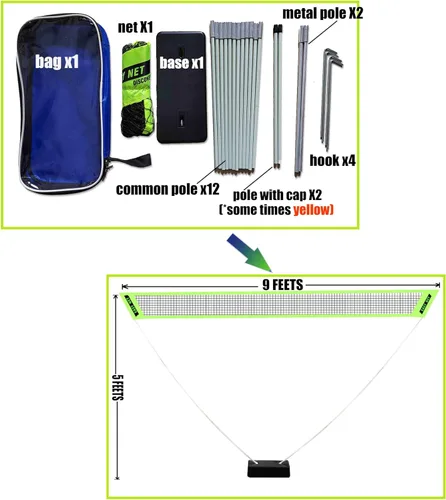Miniatura 5 de Juego de bádminton portátil - 4.9 ft de altura x 8.9 ft de ancho, ligero y fácil de instalar con bolsa de transporte, red de polietileno verde