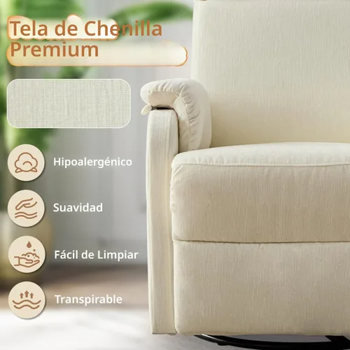 Miniatura 6 de Sillas reclinables Korser, Silla reclinable giratoria para adultos, Silla mecedora Glider, Silla reclinable pequeña para guardería para sala de Beige