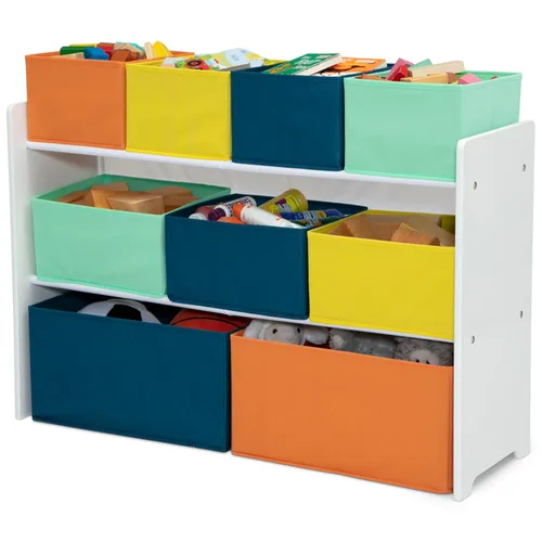 Miniatura 6 de Delta Children - Organizador de juguetes de lujo con contenedores de almacenamiento, certificado Greenguard Gold, blanco con contenedores azul