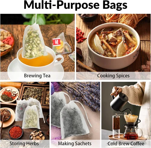 Miniatura 7 de 300 bolsas de té desechables para té de hojas sueltas, bolsas de filtro de té de grado alimenticio de fibra de maíz natural con cordón, bolsa