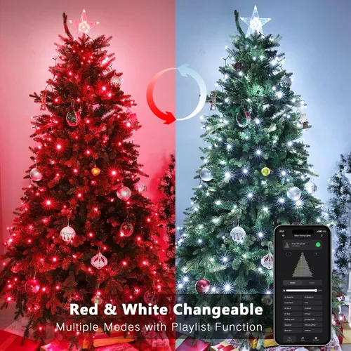 Miniatura 4 de Brizled - Luces inteligentes para árbol de Navidad, 20 metros / 66 pies, 200 luces LED que cambian de color, control por aplicación y voz, Rojo