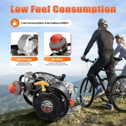 Miniatura 5 de Kit de motor de bicicleta de 4 tiempos de 100 cc, monocilíndrico motorizado a gas, motor modificado, scooter de motor modificado de 3600 rpm (cadena)