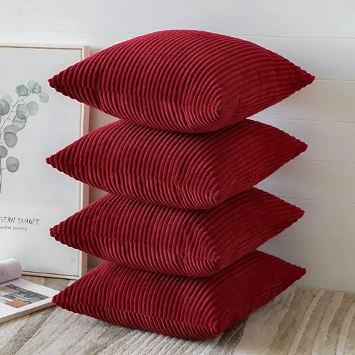 Miniatura 2 de OTOSTAR Juego de 4 fundas de almohada decorativas de pana suave a rayas color burdeos de 18 x 18 pulgadas, fundas de almohada cuadradas para sofá