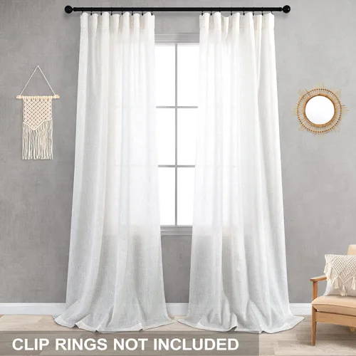 Miniatura 140 de KOUFALL Juego de 2 cortinas de puerta francesa, cortinas de lino para puerta/ventana, cortina transparente boho para cristal lateral delantero