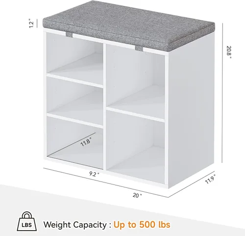 Miniatura 3 de IDEALHOUSE Banco de almacenamiento de zapatos con cojín para entrada, banco de almacenamiento de 20 pulgadas con asiento acolchado, armario de Blanco