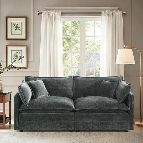 Miniatura 74 de Sofá seccional modular convertible de 76.7", sofás de dos plazas de chenilla con asiento profundo y cojines tipo loveseat para sala de estar, Beige