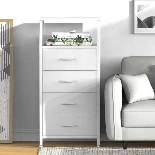 Miniatura 4 de Cómoda con 4 cajones, torre de almacenamiento de tela para dormitorio, cajones de almacenamiento de ropa blanca, organizador vertical de armario