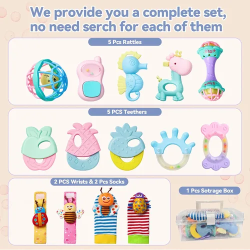 Miniatura 6 de 15 sonajeros para bebés de 0 a 6 meses, sonajeros de bebé sin BPA de 0 a 3, 6 a 12 meses para recién nacidos, juguetes suaves de dentición, juguetes