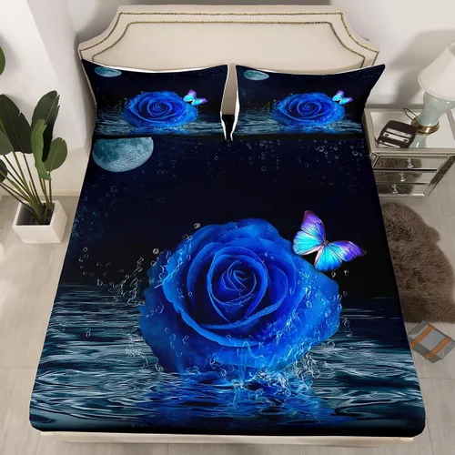 Miniatura 4 de Erosebridal Juego de sábanas tamaño King para niñas y mujeres, diseño de flores y mariposas, juego de ropa de cama para el día de San Valentín